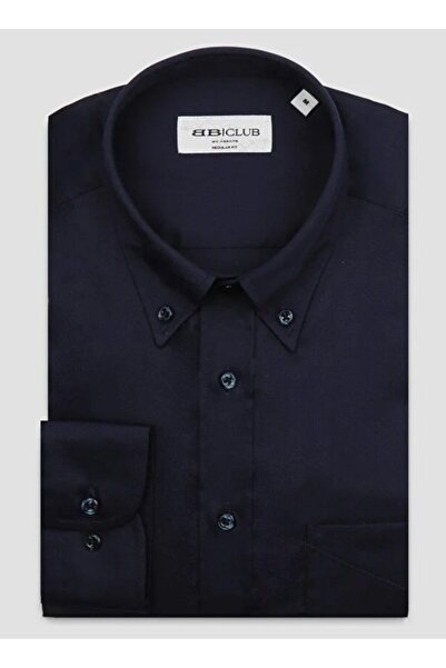 Abbate BB Club Mike Oxford Pamuk Polyester Regular Fit Lacivert Düğmeli Yaka Erkek Düz Gömlek