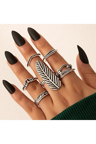 Pursehuit Set of 6 rings, silver-colored various shapes, Famke C4