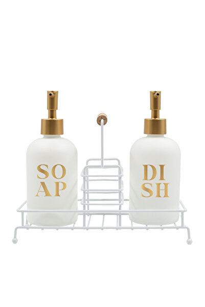 Rakle Stark White Metal Wooden Handle Stand Set of 2 Liquid Soap Dispenser Wh...