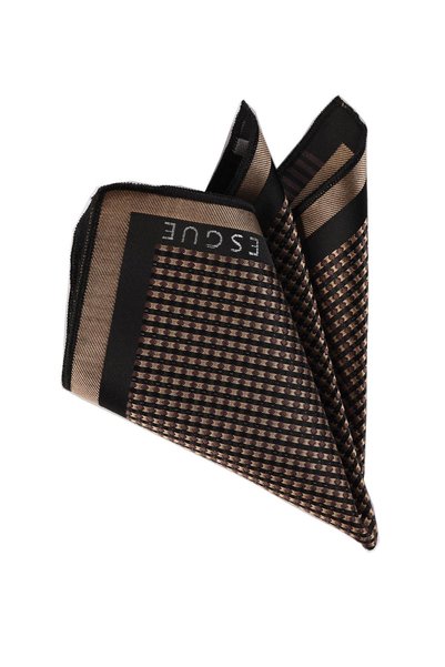 Esgue Hand Made 7.5 cm Patterned Beige & Brown Tie & Handkerchief