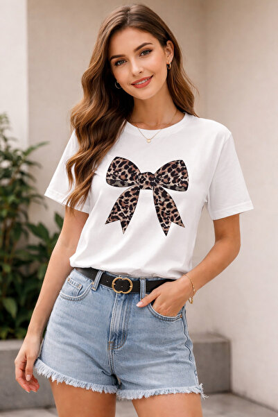 FUKATEX تي شيرت نسائي مطبوع بشريط الفهد قصة فضفاضة