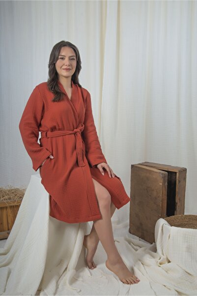 Mia رداء حمام/ثوب نوم من الموسلين 100% قطن مكون من 4 طبقات، موديل كيمونو مع ج...