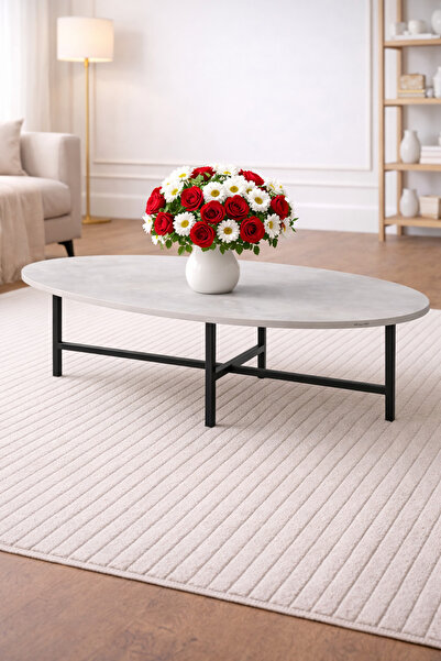 Bellona Egos Orta Sehpa Modern Mermer Desenli Antrasit Ayaklı