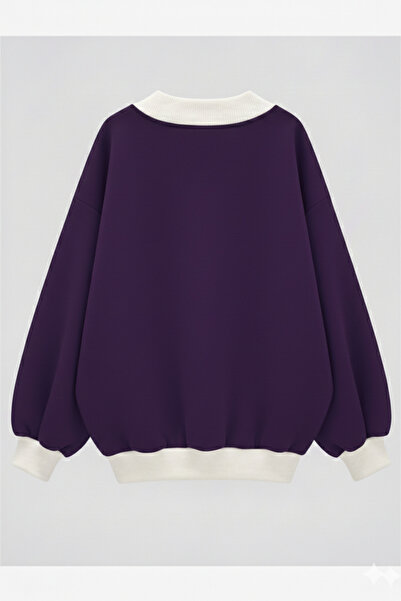 Agolady Oversize V Yaka Comfort Baskılı Sweatshirt