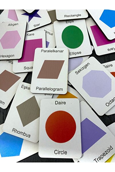 HomeJamin Ahşap Eşleştirme Kartları Zeka Oyunu Geometrik Şekiller ingilizce T...