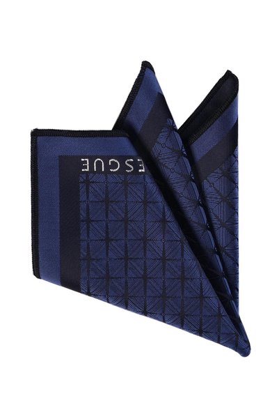 Esgue Hand Made 8 cm Patterned Navy Blue Tie & Handkerchief
