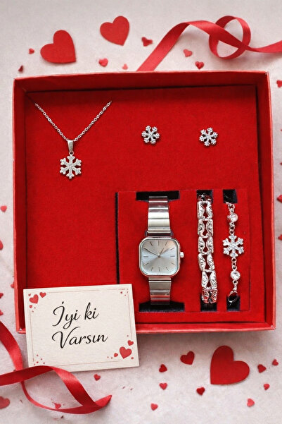 Arzu Butik ساعة يد نسائية، سوار، قلادة، طقم هدية حلق