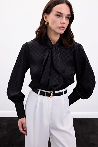 Sateen Polka Dot Patterned Shirt - Black