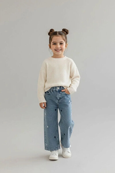 BOBBY JR KİDSWEAR Pantaloni din denim pentru fete, cu broderie stea, albastru...