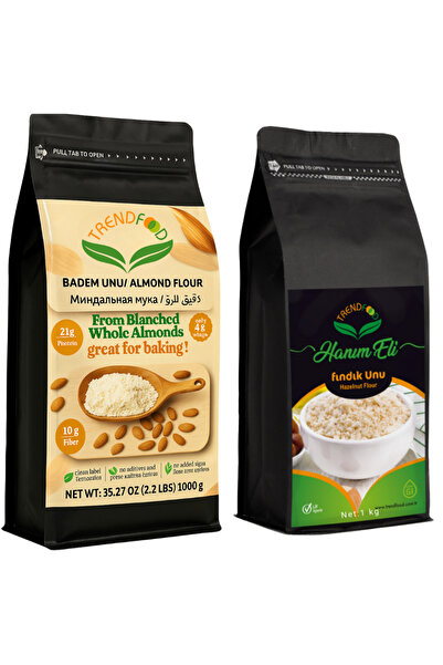 TREND FOOD Kabuksuz Çiğ Beyaz Tatlı Badem Unu 1 kg + 1 kg Çiğ Beyaz Fındık Un...