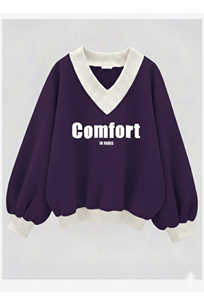 Agolady Hanorac supradimensionat cu decolteu în V și imprimeu confortabil