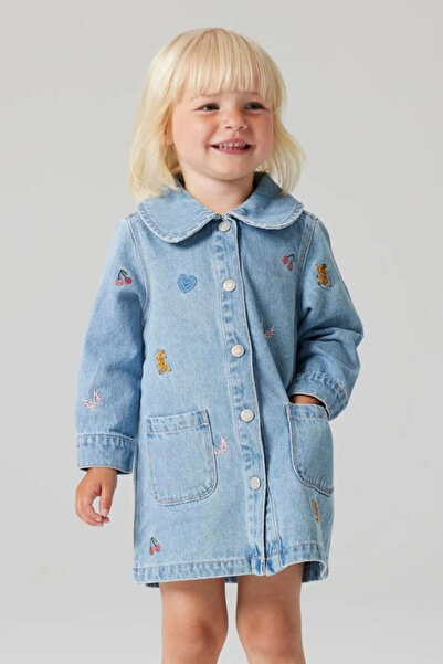 BOBBY JR KİDSWEAR فستان بناتي متعدد الألوان مطرز من الدنيم مريح