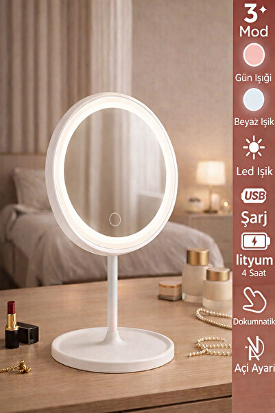 Tilbe Home Oval Şarjlı Led Işıklı Makyaj Aynası Dokunmatik Led Makyaj Ayna 90...