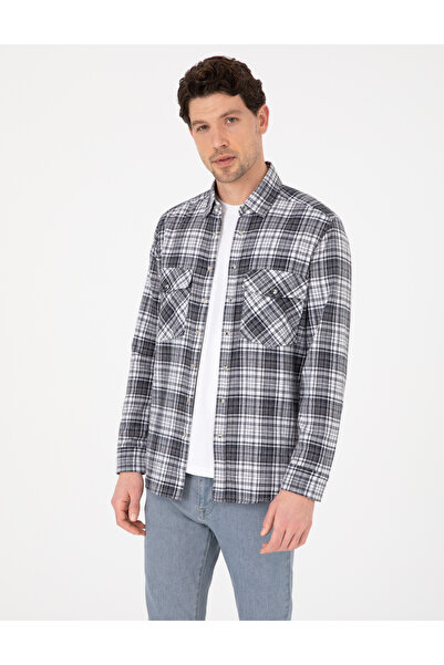 Pierre Cardin Lacivert Klasik Yaka Çift Cepli Regular Fit Gömlek Ceket 502923...