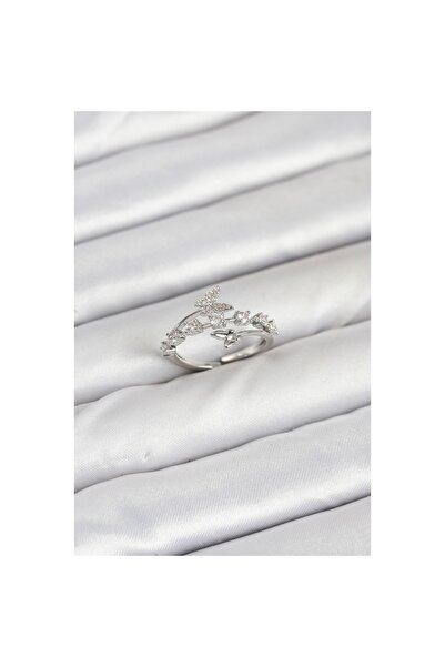 Clariss Brass Silver Color Zircon Stone Butterfly Model Women's Ring