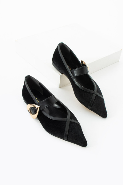 diclepolat Balerini din catifea neagră pentru femei, cu vârf ascuțit și catar...
