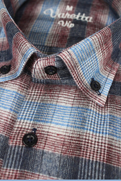 Varetta Erkek Mavi Kışlık Gömlek Kareli Klasik Kesim Tek Cepli