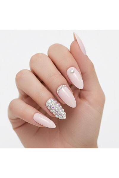 EDA LUXURY BEAUTY 24'lü Nude Pembe Takma Tırnak Lüks 3d Kristal Taşlı Doğal D...