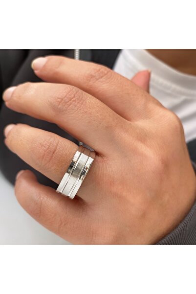 simurg jewellery 925 Ayar Gümüş Tekli Kare Erkek Alyans