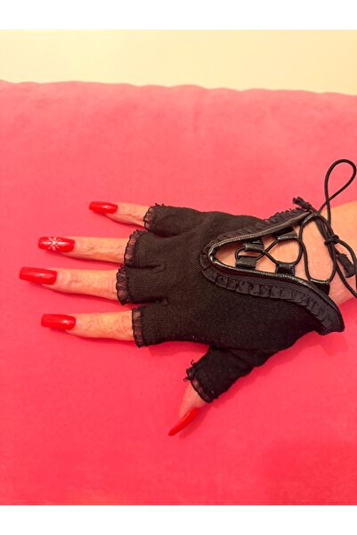 BOUTIQUE SERTAÇ ŞIK KAŞMİR ELDİVEN PARMAKSIZ SİYAH