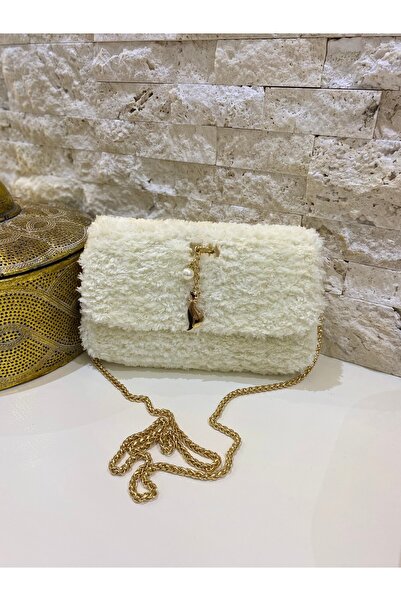 Handmade Ekru Renk Yumoş Peluş Çanta