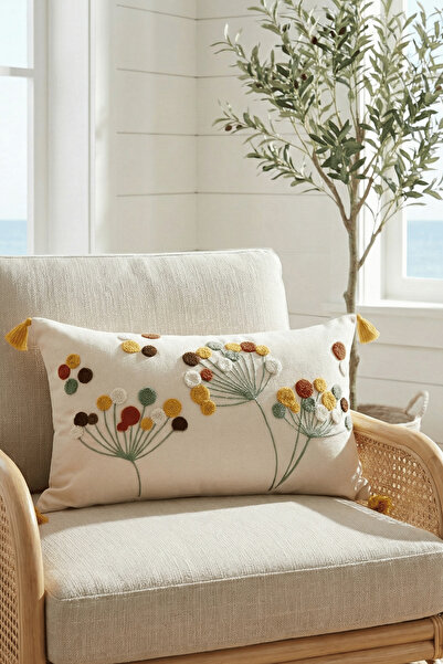 Destiva Home غطاء وسادة مزخرف مطرز باللون الملون مصنوع من القطن مقاس 35 × 55 سم