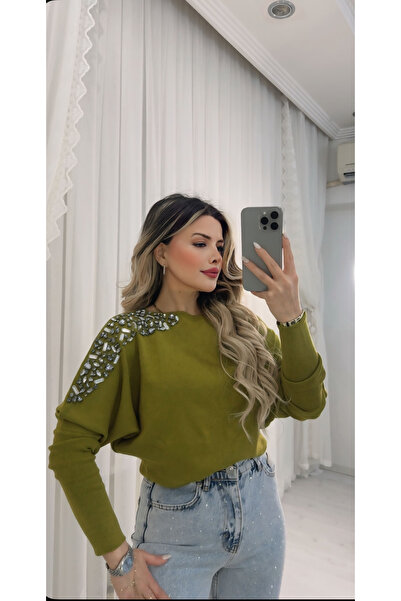 DENİZ Tek Omuz Taş İşlemeli Triko Bluz