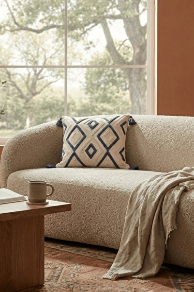 Destiva Home غطاء وسادة منقوش بنمط هندسي عرقي من بولدان مع شراشيب 42×42 سم