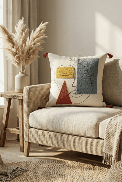 Destiva Home Цветна абстрактна бродерия с лице и декоративни ресни, калъф за ...