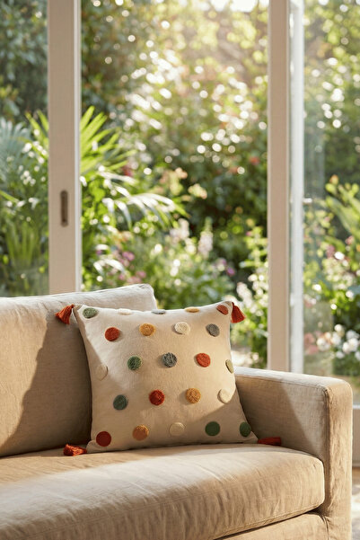 Destiva Home غطاء وسادة مزخرف مطرز بنقاط ملونة من القطن مقاس 42x42 سم