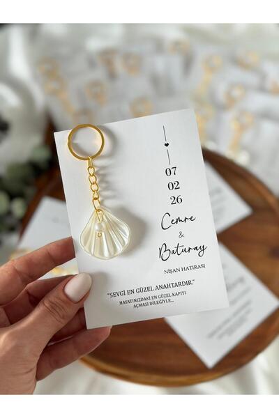 Gami Handmade Davetiyeli İncili İstiridye Anahtarlık söz, nişan nikah kına öz...