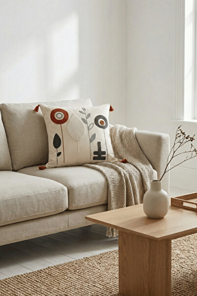 Destiva Home Цветна модерна бродерия с цветя и декоративна пискюл калъфка за ...