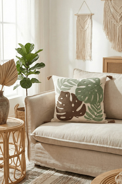 Destiva Home Husă de pernă decorativă cu ciucuri brodate, colorată Tropical P...