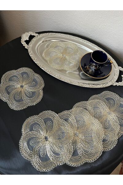 BRL ÇEYİZ HOME 6 Lı Kahve Yanı Şık Sunum Güpürlü Tül Peçeteler