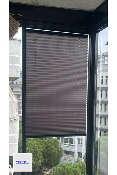 YİTEKS Katlanabilir Cam Balkon Plise Perde Antrasit (VİDALI)