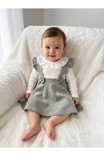 Serackids Badili  Doğum Günü Şık Kız Bebek-Çocuk Fiyonklu Elbise