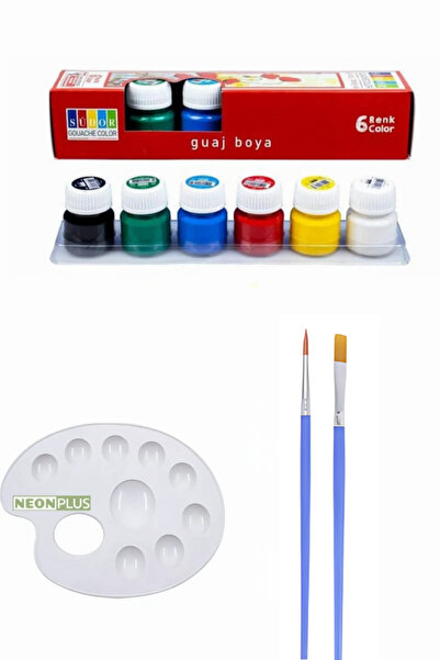 NEON PLUS 6'lı Guaj Boya 1 Adet Palet 2'li Fırça Seti