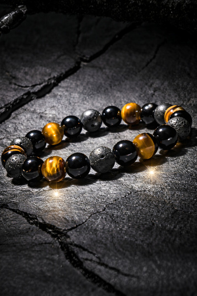 beautifulnaturelstones عين النمر - لافا - سوار من حجر السج الطبيعي (جودة عالي...