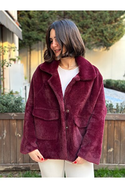 nidistore معطف نسائي من القطيفة مع جيوب قصة فضفاضة