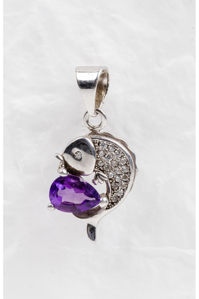 DIVA STONES Ametist - Zirkon Gümüş Minimal Balık Kolye Ucu