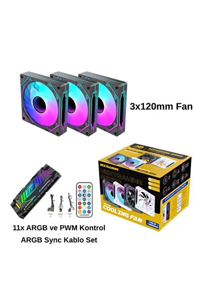 Next Gaming NG-A120B 3 Adet 120mm Kasa Fan 11X ARGB PWM Slot Kontrolcü ve Kum...