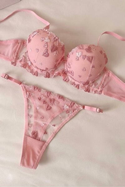 RUYAZ Σετ σουτιέν με ενίσχυση και ροζ καρδιές