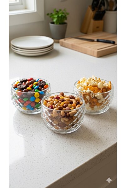 ALMARANDİ 6-Piece Glass Bowl - Snack Bowl - Patterned Heavy Stylish 6-Piece Bowl
