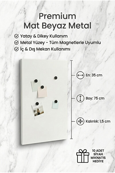 RİVO HOME DECOR 35 x 75 Cm Beyaz Dekoratif Metal Mıknatıslı Pano Magnet Panos...