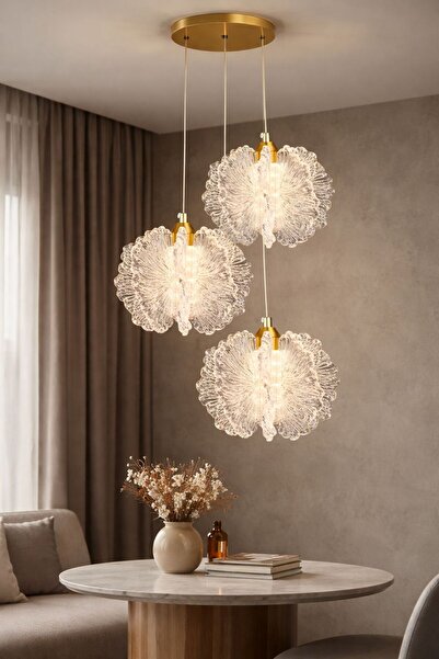 Luna Lighting Katerina Model 3 lü Gold Kaplama Metal Salon Mutfak Oturma Yata...