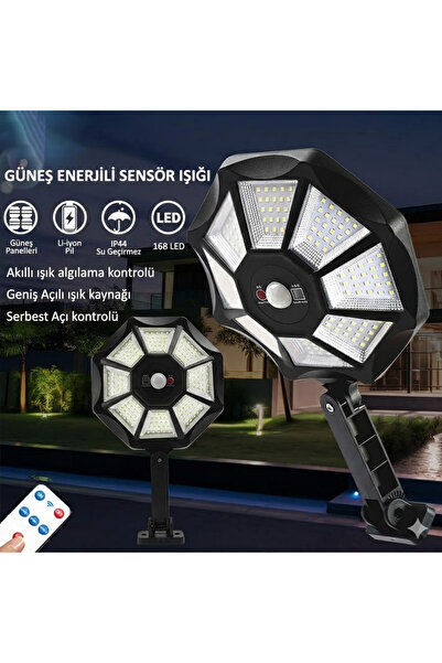 nelerbulurum KUMANDALI 3 KADEMELİ 168 COB LEDLİ SENSÖRLÜ BEYAZ SOLAR AYDINLATMA