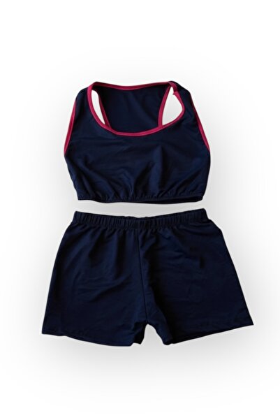 Morbellabutikaksesuar Kız çocuk lacivert şortlu mayo - bikini takım 6-13 yaş
