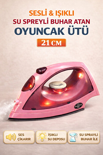 YILDIRIM OYUNCAK Sesli Pilli Işıklı Su Spreyli Buhar Atan 21 cm Oyuncak Ütü -...