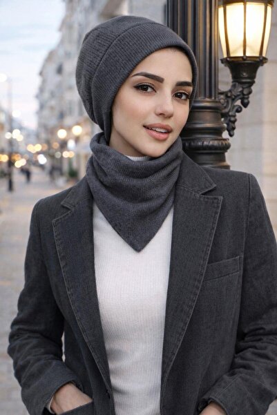 Aişe tesettür Antrasit Triko Bere Ve Etol Takım