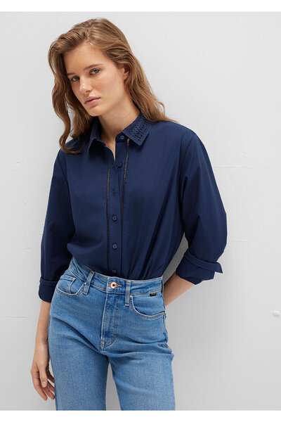 Mavi Navy Blue Shirt with Embroidered Stripe Detail Regular Fit / Regular Cut...